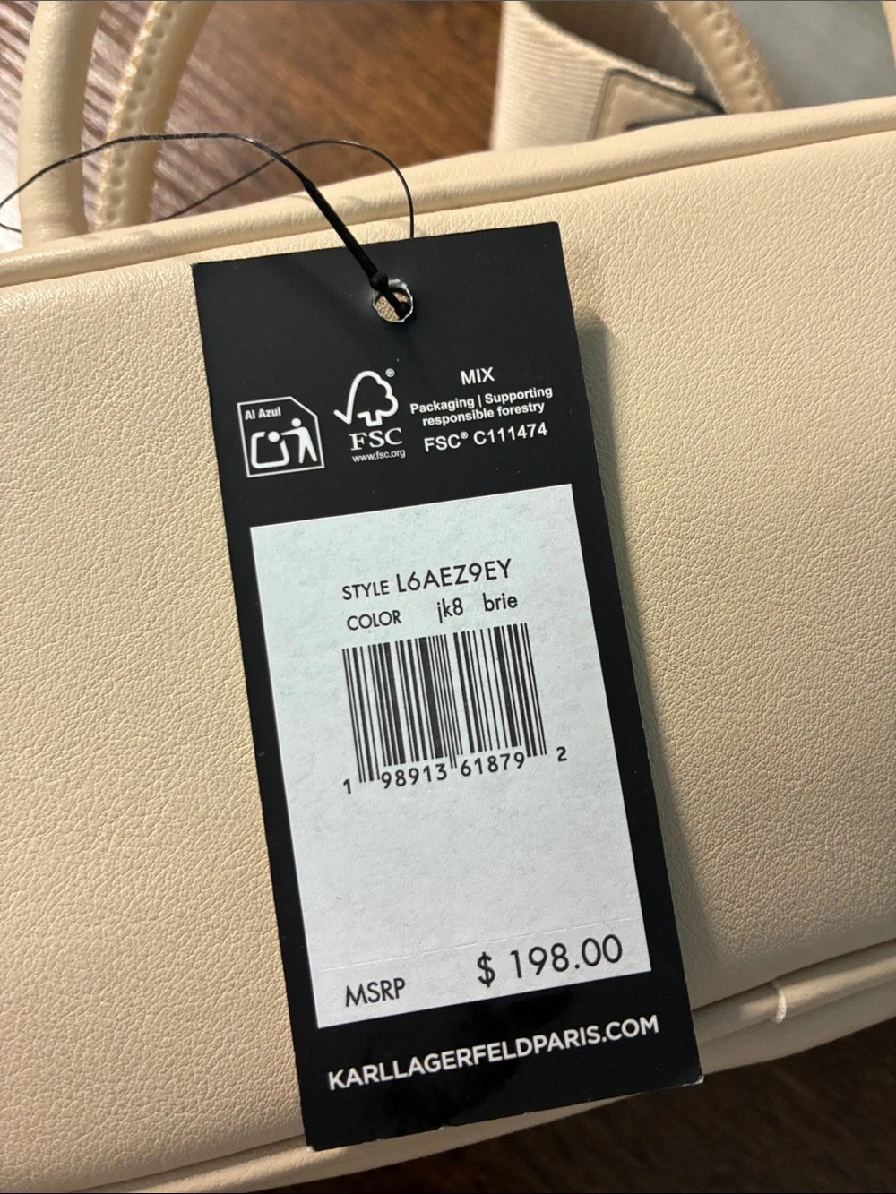 Karl Lagerfeld Cream Satchel with Gold Chain and Charm